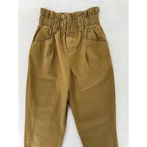 Bershka Paperbag Waist Pants High Rise Ankle Chino Trousers Gold Brown 4 - Picture 2 of 9